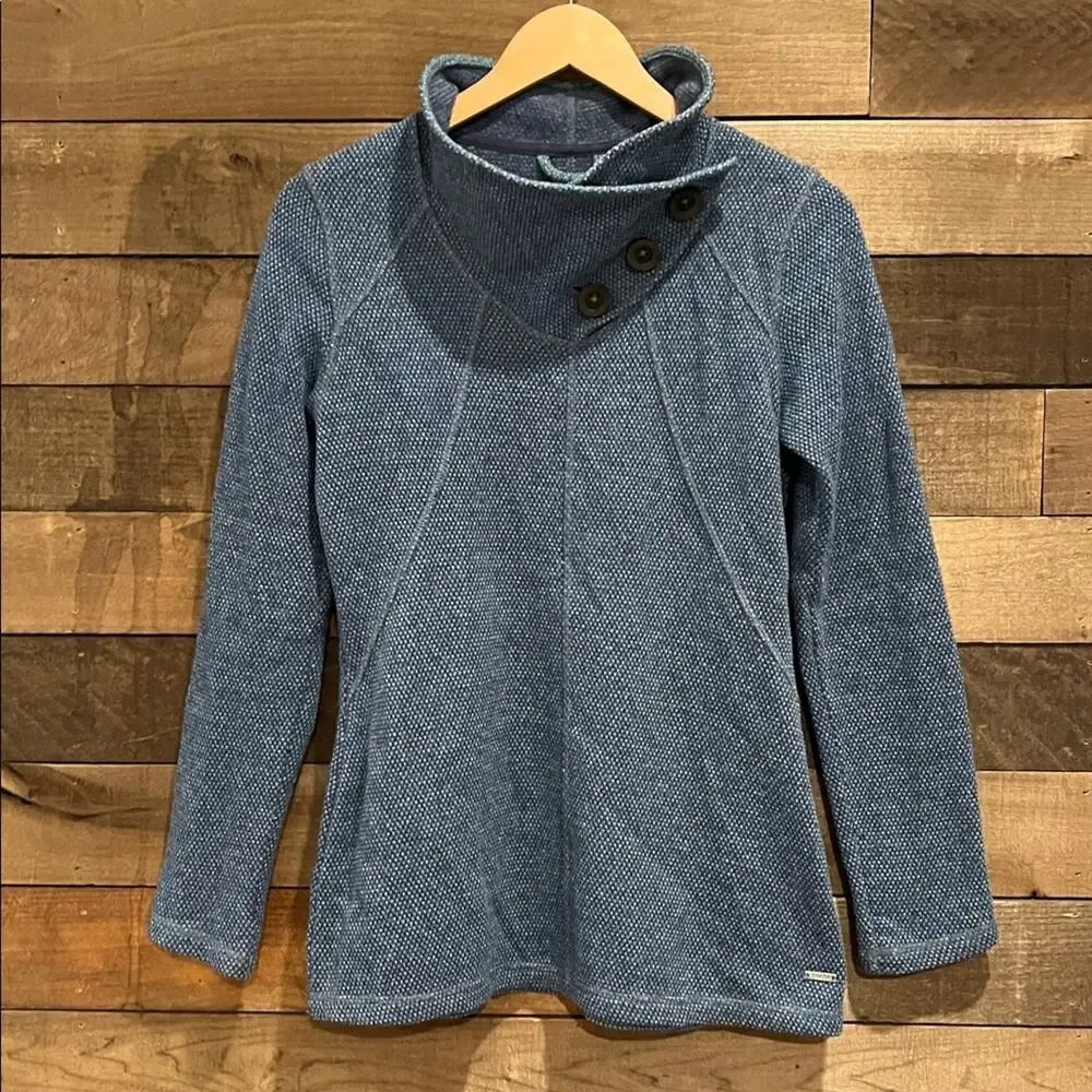 Prana Women's Ebba Sweater Waffle Knit Wool Blend Cowl Neck in Blue